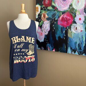Western Graphic Tank Blame It All On My Roots Country Concert Top Size Large